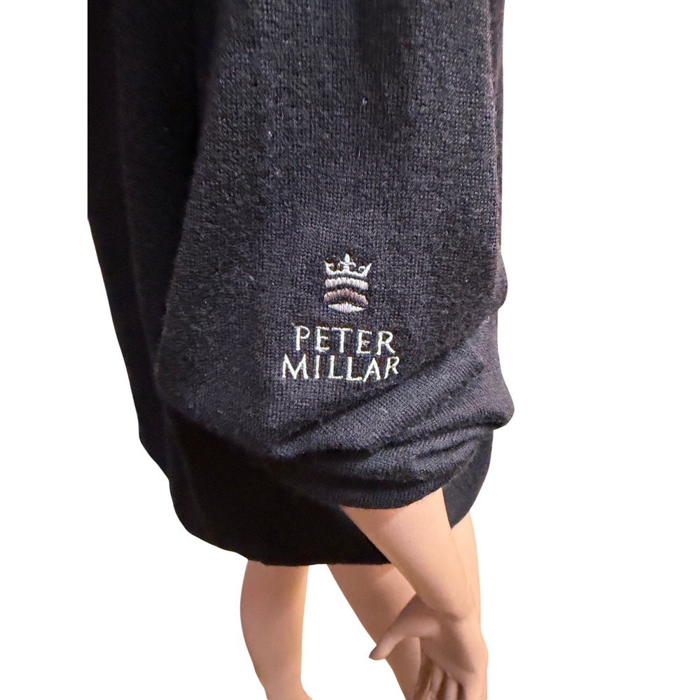 Peter Millar XXL Black Merino Wool V-Neck Sweater WMGA Golf Flags Logo Mens - Picture 4 of 13